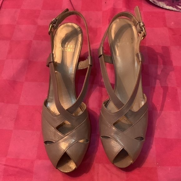 Stuart Weitzman Muted Gold Shimmer Heeled Sandals Shoes Size 7.5 - Picture 7 of 7